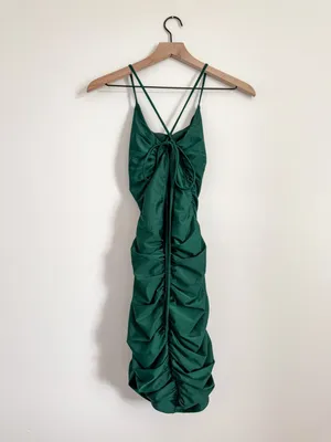 Lulu's Emerald Ruched Lace-Up Bodycon Mini Dress Size Small thumbnail 8