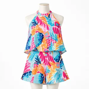 Lilly Pulitzer Edona Romper Goombay Smashed Pink Blue Orange Sz 00💛 thumbnail 3