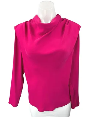 Aritzia Babaton Women's Hot Pink Long Sleeve Cowl Neck Shirt Blouse Top Size S thumbnail 1