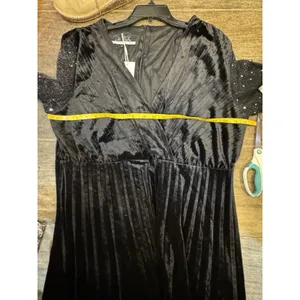 Dalia MacPhee Black Velvet Dress Size 1X Surplice Sheer Celestial Whimsy goth thumbnail 11