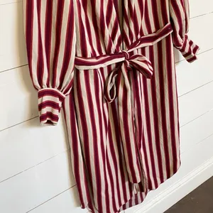 Zara Woman Burgundy Cream Striped Longline Wrap‎ Tunic Top XS thumbnail 10