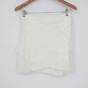 Naked Wardrobe The Statement White Sequin Floral Pleated Ruffle Mini Skirt M thumbnail 2