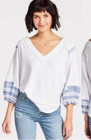 Free People We The Free Bubble Thermal V-Neck Embroidered Tee Shirt thumbnail 1