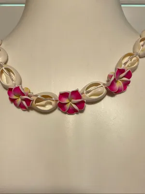 Pink Flower Shell Necklace - Tropical Beaded Necklace thumbnail 2