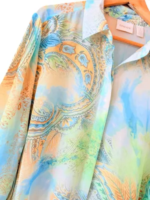 CHICO’S Multi Color Paisley Button Down High Low Hem Blouse Size 3 / XL thumbnail 4