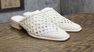 NWT Steve Madden Woven Open Back Block Heel Mules DESS04S1 Bone Off White 5.5M thumbnail 1