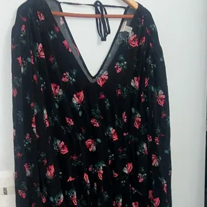 A New Day XL Y2k Fairy Whimsigoth Long Sleeve Dropped Waist Mini A-Line Dress -Black flora thumbnail 8