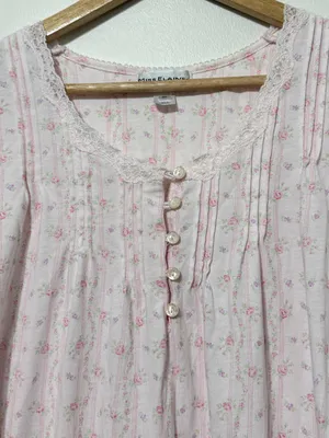 Miss Elaine Floral Nightgown Size XL White Pink Lace Vintage Y2K thumbnail 5