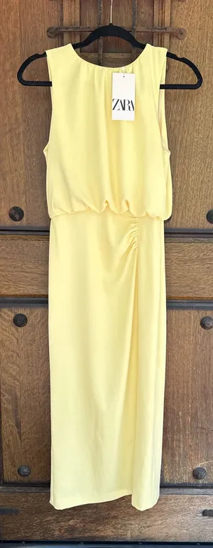 ZARA Pale Yellow Sleeveless Maxi Dress Size XS thumbnail 1