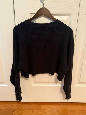 Aerie The Sweat Waffle Crewneck in Black thumbnail 3