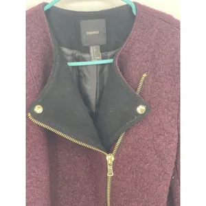 Forever21 Moto Wool Jacket Womens Size L Burgundy, Gold Zipper‎ thumbnail 3