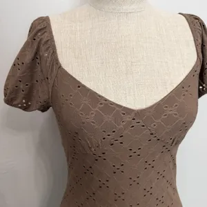 Y2K M Medium Babydoll Dress Eyelet Lace Coquette Fairy Ambiance Romantic‎ Brown thumbnail 4