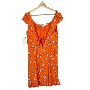 Free People Like a Lady Orange Floral Ruffle‎ Hem Mini Dress M thumbnail 4