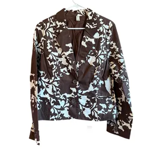 XL Brown White Crop Floral Print Blazer Jacket Pockets Old Navy thumbnail 2