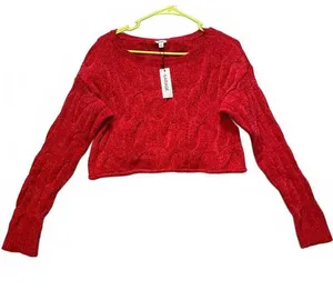Garage Women's NWT Cropped Cable Knit Chenille Sweater Chili Pepper Medium thumbnail 1