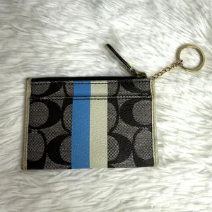 COACH Black Signature Double Strap Coin Purse Wallet thumbnail 2