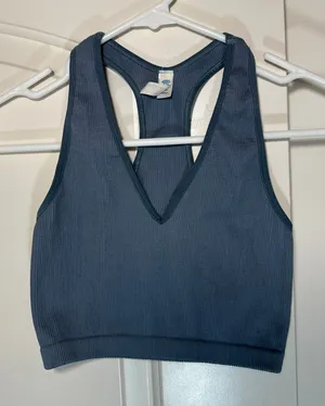 FP Movement Free Throw Crop Tank Bra M‎ Blue Ribbed V-Neck Racerback Activewear thumbnail 1
