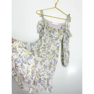 ASTR The Label Anastasia Cutout Mini Dress Small Ivory Lilac Floral Cottagecore thumbnail 14