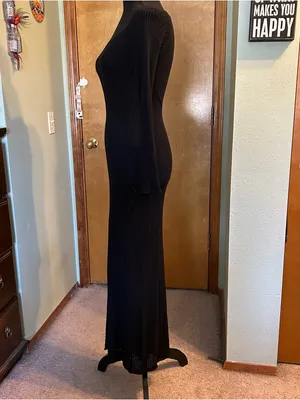 Princess Polly black semi sheer long sleeve fishnet maxi dress coverup 8 bodycon thumbnail 4