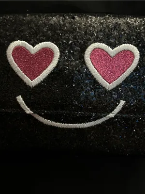 Betsey Johnson Black Glitter Heart-Eyes Crossbody Bag Striped Inside thumbnail 7