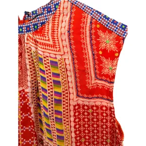 Tanvi Kedia Anthropologie Patchwork Beaded Maxi Dress Orange Red Size M AS IS thumbnail 4