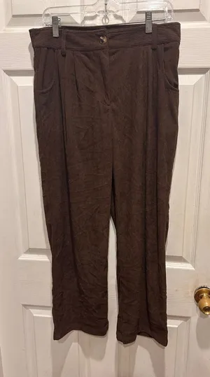 Halara Brown Corduroy Straight Leg Pants Petite Large High Rise Elastic Back thumbnail 1