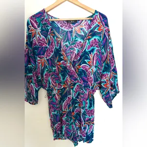 Lulu's Hipnotized Purple‎ Floral Tropical Patterned Romper Sz Medium Crackled thumbnail 2