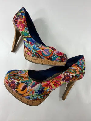 Fioni Floral Platform Pumps Cork Stiletto High Heels Multicolor Y2K Womens 8W thumbnail 3
