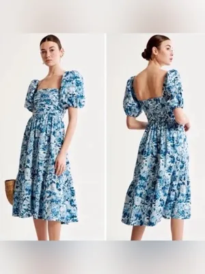 Abercrombie & Fitch Emerson Blue Floral Midi Dress blue floral size medium thumbnail 2