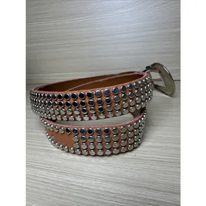 Vintage Statement Belt Womens A. Taylor Tan Silver Buckle Medium Studded‎ thumbnail 13