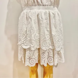 New Steve Madden Eyelet Ruffle Dress Sz L White Elastic Waist Cotton NWT thumbnail 3