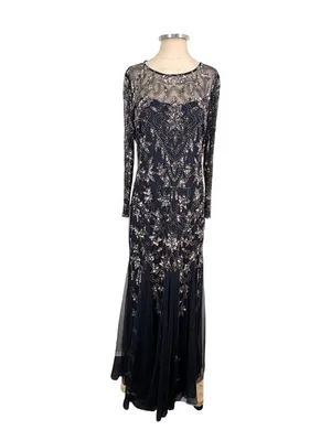 Adrianna Papell Long Sleeve Beaded Sequin Maxi Gown Size 12 thumbnail 2