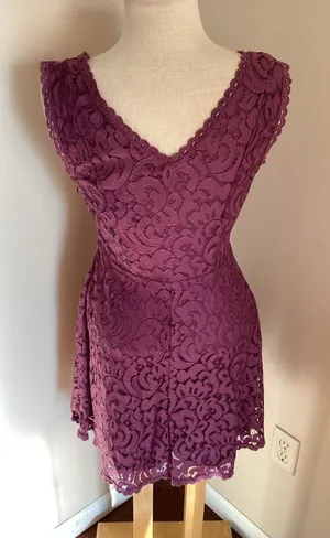 Altar'd State Purple Floral Lace Double V-Neck Fit and Flare Mini Dress Size Sma thumbnail 1