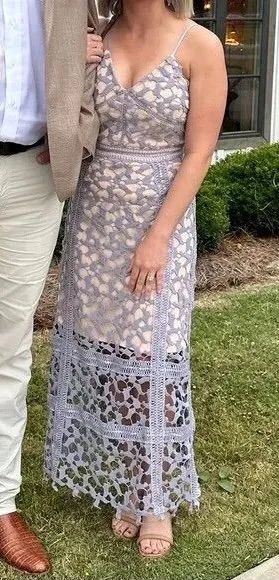 Elliatt Light Grey Lace Maxi Dress with Nude Lining thumbnail 1