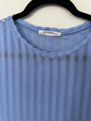 Zara Trafaluc Light Blue Striped Long Sleeve Crewneck Top thumbnail 2