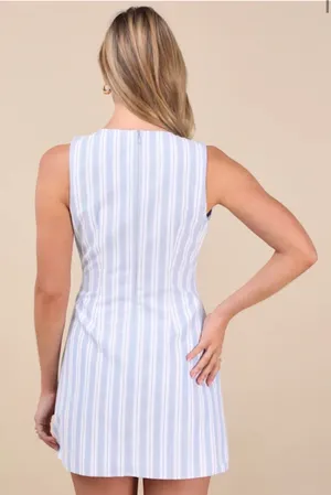 Lulus Alyvia Blue and White Striped Sleeveless Mini Dress thumbnail 2