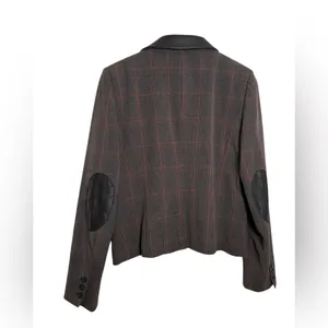 Willi Smith blazer wmns 8 Glen‎ plaid red gray faux leather collar single button thumbnail 6