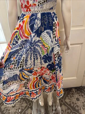 Farm Rio Cotton Floral Print Maxi Dress Eyelet Midi Fit Flare Dress Size XSmall thumbnail 11