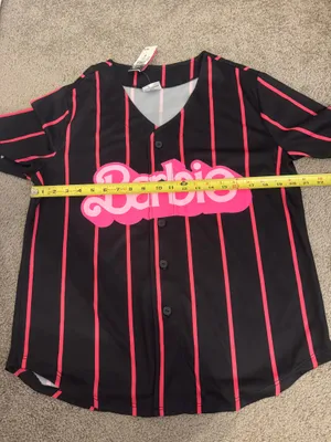 Rue 21 Pinstriped Barbie Graphic Baseball Jersey Size Medium thumbnail 5