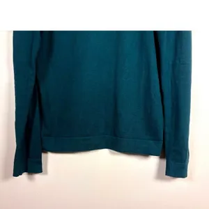 J Crew Green Ribbed Ruffle Neck Long Sleeve‎ Cotton Sweater Women's Medium thumbnail 2