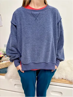 Women's American Eagle Big Hug Crewneck Blue Sweatshirt Oversized Open Size thumbnail 1