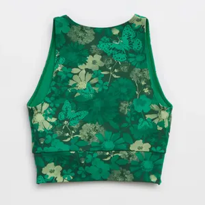 OFFLINE By Aerie Real Me XTRA Twist Crop Tank Top Jade‎ Floral Green Butterfly thumbnail 6