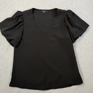 VICI Black Puff Sleeve V-Neck Blouse Women's Small Short Sleeve Made in USA thumbnail 1