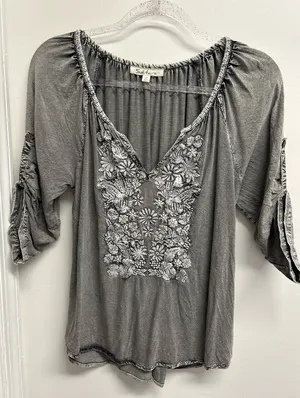 Solitaire Charcoal Acid Washed  Embroidered Blouse thumbnail 1