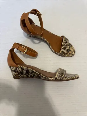 Tory Burch Kitten Heel Snake Print Wedge Sandals Womens 6 Summer Casual Leather thumbnail 7