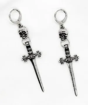 Skull and Sword Dangle Earrings Silver thumbnail 1