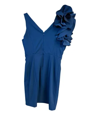 Sam and Jess dark blue sleeveless sheath dress V-neckline layered ruffle accent thumbnail 3
