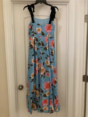 GB Women Powder Blue Floral Maxi Dress with Black Tie Straps thumbnail 3