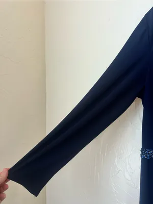 Mac Duggal Navy Long Sleeve Evening Gown with Beaded Waist size 14W thumbnail 5