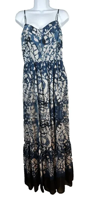 Betsey Johnson Size 6 Maxi Dress Womens Tie Dye‎ Deep V Blue White Sweetheart thumbnail 1